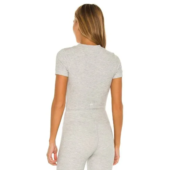 ALO Yoga Micro Waffle Sierra Top in Dove Grey Heather - Picture 4 of 5